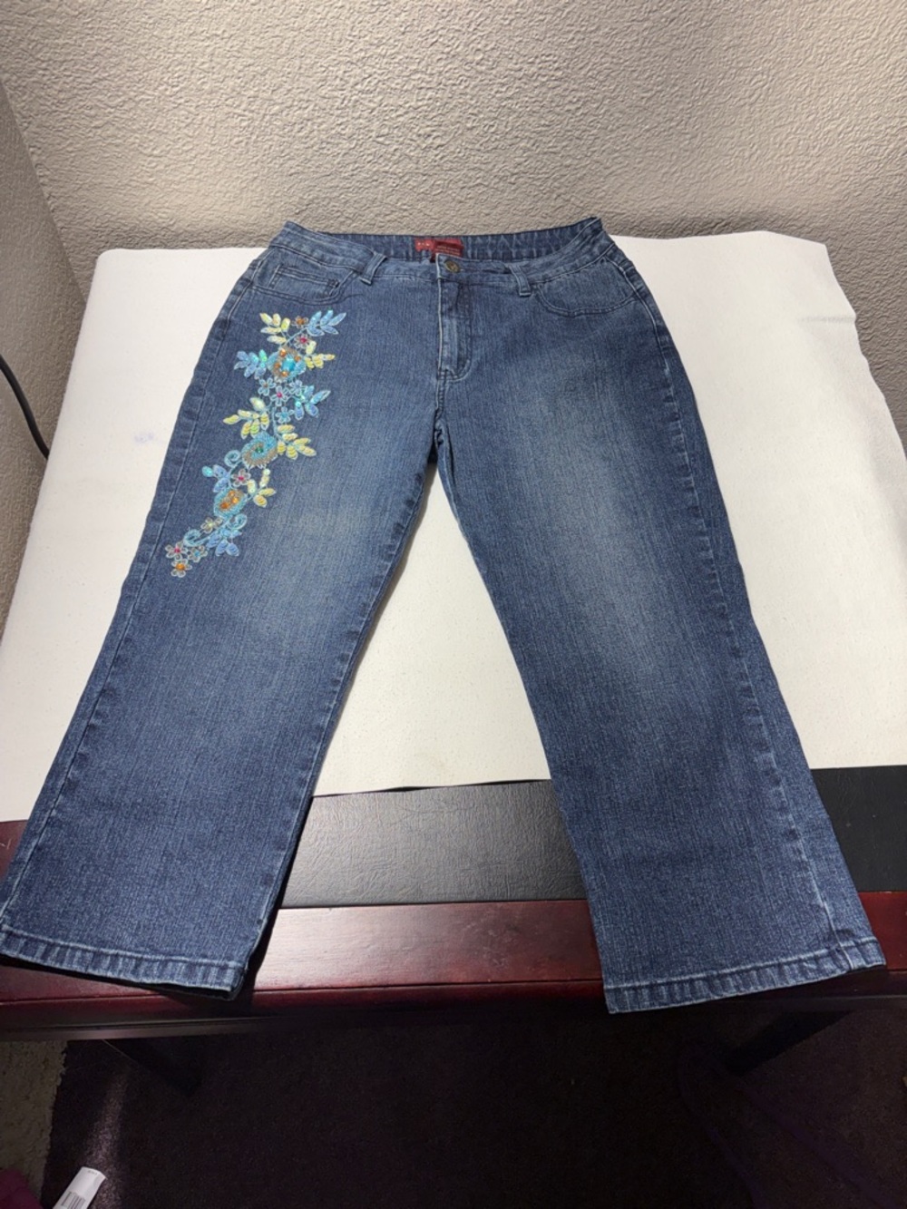 Boot-Cut Embroidered Blue Jeans for Women